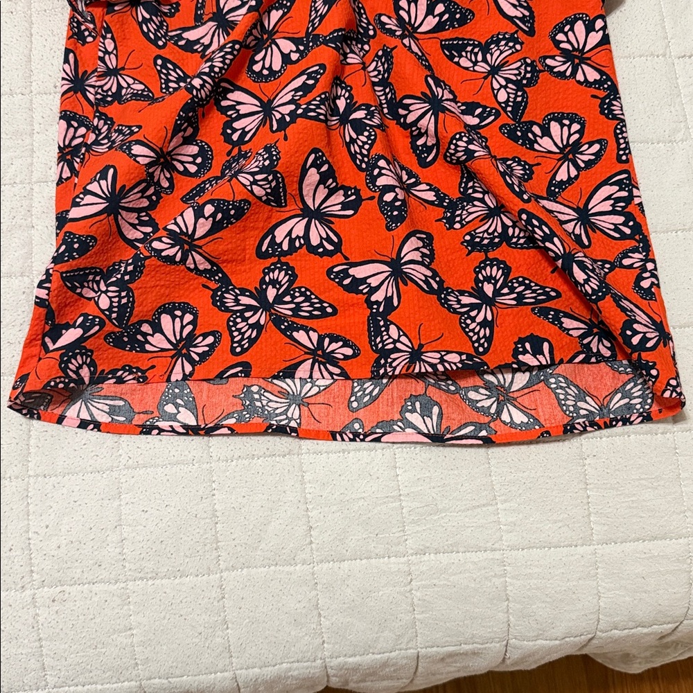 Kate Spade butterfly top with ruffle sleeves. Pink, blue and orange. Small NWT. - Picture 3 of 6